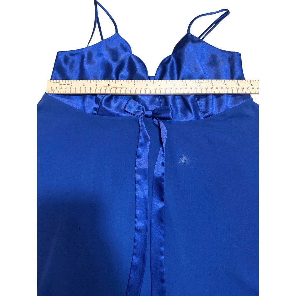 Victoria's Secret Royal Blue Satin Sheer Babydoll‎ Chemise Lingerie Nightie L